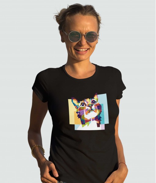 Дамска тениска с щампа Арт Colorful cat hope